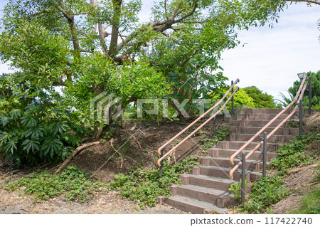 通往靜岡縣燒津市自然豐富的公園魚船停車場的樓梯 117422740