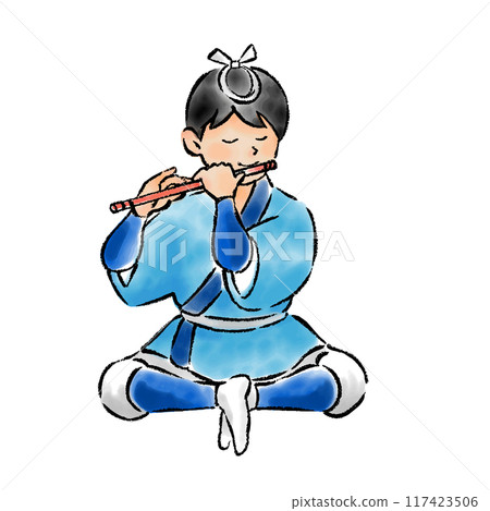 Festival music: Illustration of a man playing a flute Festival music: Illustration of a man playing a flute 117423506