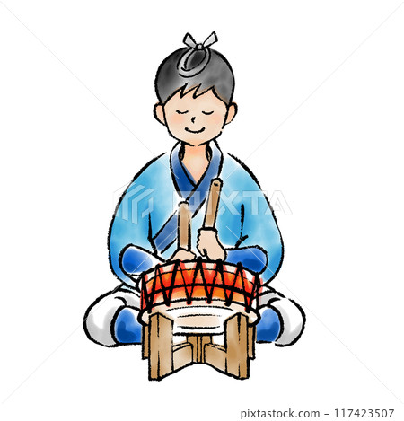 一個男人演奏節慶音樂鼓的插圖 117423507