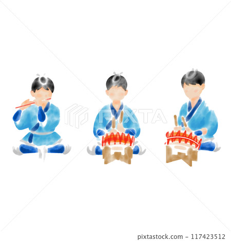 在節慶時吹笛子、打鼓的人 117423512