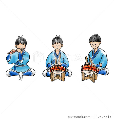 在節慶時吹笛子、打鼓的人 117423513