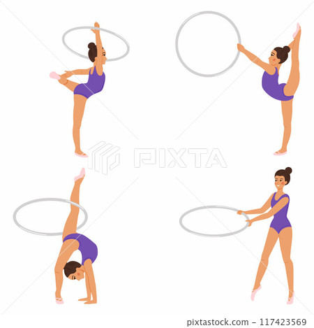 set with cute cute gymnast girls. illustration on the theme of rhythmic gymnastics. Sports competitions. 117423569