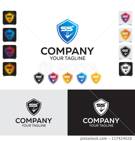 SS Letter With Shield CCTV Camera Security Service Logo Template	 117424028