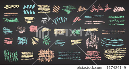Charcoal pencil hand drawing curly lines, splash, squiggles and shapes. Color chalk elements Black chalkboard Grunge chalk crayon scribbles doodles textures. Rough crayon strokes. Vector illustration Charcoal pencil hand drawing curly lines, splash, squiggles and shapes. Color chalk elements Black chalkboard Grunge chalk crayon scribbles doodles textures. Rough crayon strokes. Vector illustration 117424149