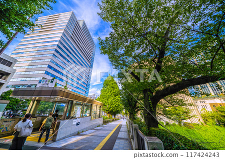 Tokyo cityscape in Japan, including Kudanshita Station (Exit 2) and Showakan Museum (August 15th) 117424243