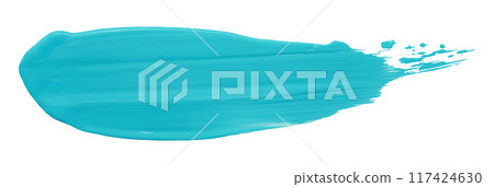 Shiny light blue liquid from separate brush strokes on white background. 117424630