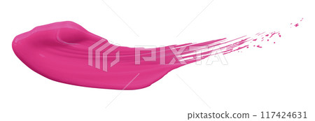 Shiny pink liquid from separate brush strokes on white background. Shiny pink liquid from separate brush strokes on white background. 117424631