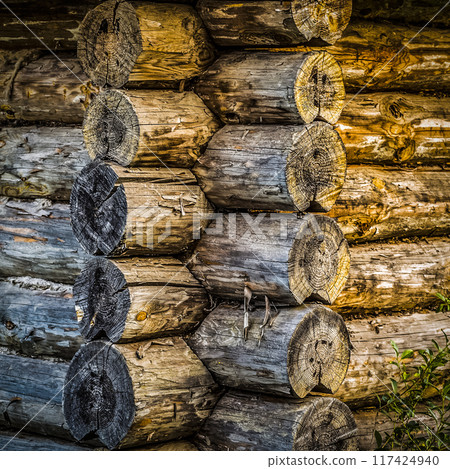 The angle of the old log house 117424940