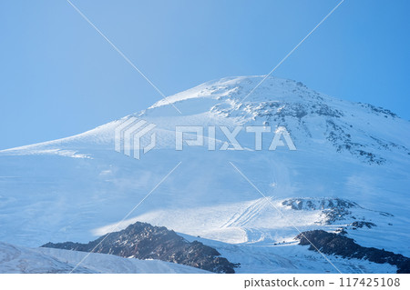 snowy mountain peak, view of the eastern top of Mount Elbrus 117425108