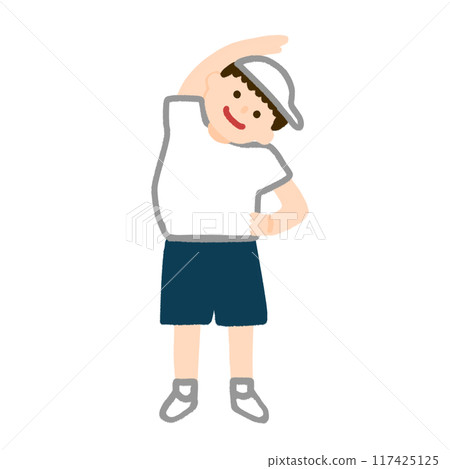 Boy doing radio exercises Boy doing radio exercises 117425125