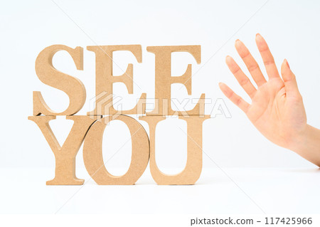 Wooden alphabet blocks arranged to spell out "SEE YOU" Wooden alphabet blocks arranged to spell out "SEE YOU" 117425966