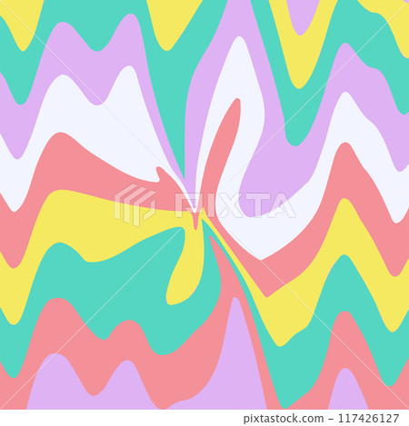 Abstract wavy distorted retro groovy background. Vector illustration of concentrated waves in 1970s hippie style. Psychedelic dynamic liquid shape Abstract wavy distorted retro groovy background. Vector illustration of concentrated waves in 1970s hippie style. Psychedelic dynamic liquid shape 117426127