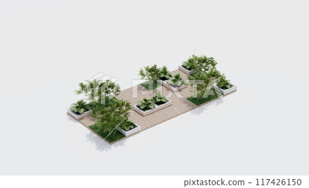isometric top view architecture garden park landscape terrace nature design modern 3d render. 117426150