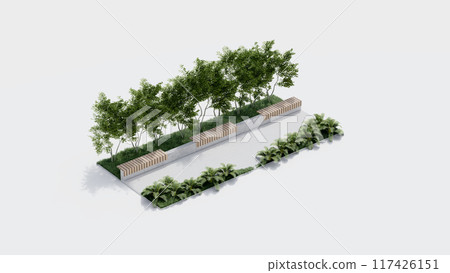 isometric top view architecture garden park landscape terrace nature design modern 3d render. 117426151