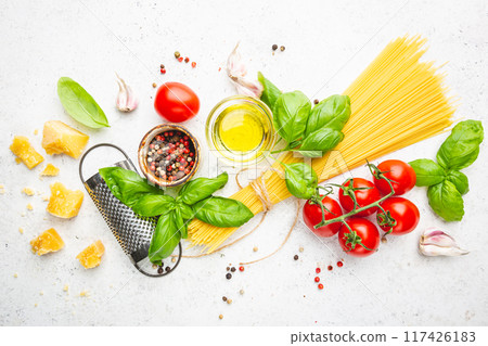 Pasta background top view 117426183
