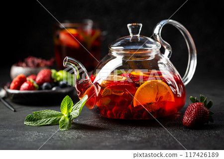 Fruit red tea with berries Fruit red tea with berries 117426189