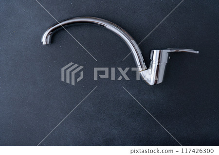 Chrome-plated mixer tap for water in the bathroom and kitchen. Plumbing. 117426300