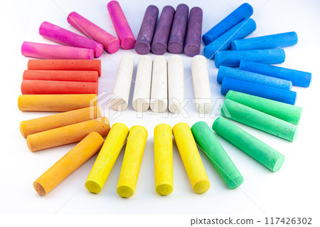 Set of colorful chalks for the board and the street. Drawing chalk stick, back to school. 117426302