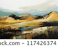 Abstract painting landscape with lake and mountains 117426374