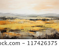 Abstract painting landscape with pond 117426375
