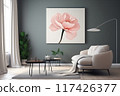 Modern interior of comfortable room with painting pink rose 117426377