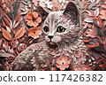 Decorative kitten on flowers background 117426382