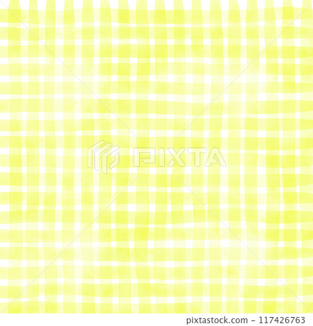Yellow Gingham Check Hand Drawn Background Overlay 117426763