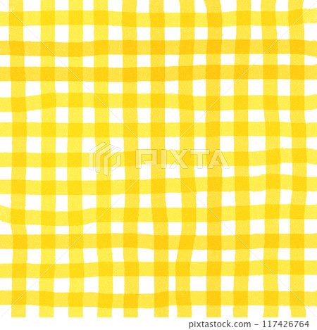 Yellow Gingham Check Hand Drawn Background Overlay 117426764