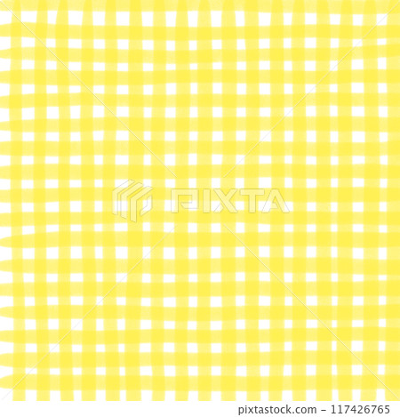 Yellow Gingham Check Hand Drawn Background Overlay 117426765