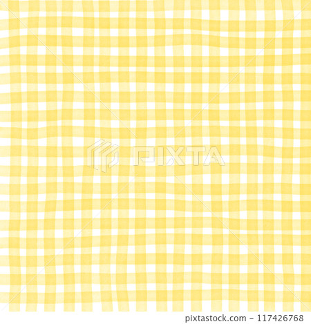 Yellow Gingham Check Hand Drawn Background Overlay 117426768
