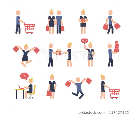 Pictogram people do shopping. Shopping color icons set. Pictogram people do shopping. Shopping color icons set. 117427365