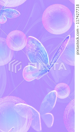 Repeated illustration of soap bubbles and butterflies flying 117427718