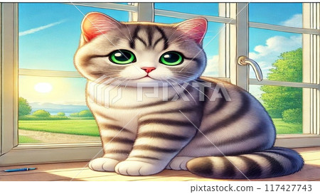 Cat staring at windows 117427743