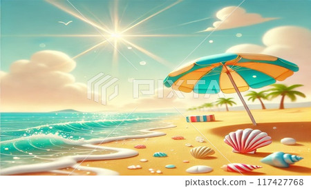 Summer sea, parasol, blue sky and sea Summer sea, parasol, blue sky and sea 117427768