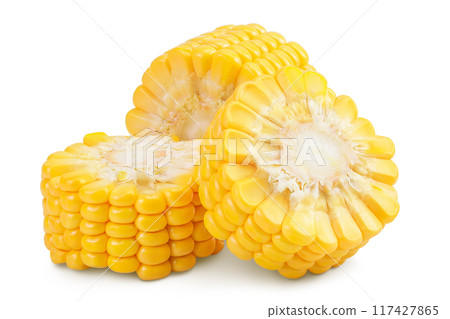 ear of corn isolated on a white background with full depth of field 117427865