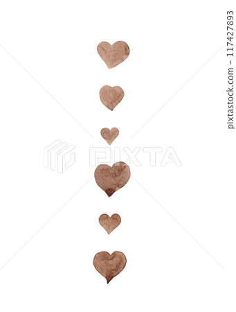 Coffee Watercolor Hearts. Vertical Border. Set of Isolated Illustrations. Original Valentine. Valentine's Day Print Coffee Watercolor Hearts. Vertical Border. Set of Isolated Illustrations. Original Valentine. Valentine's Day Print 117427893