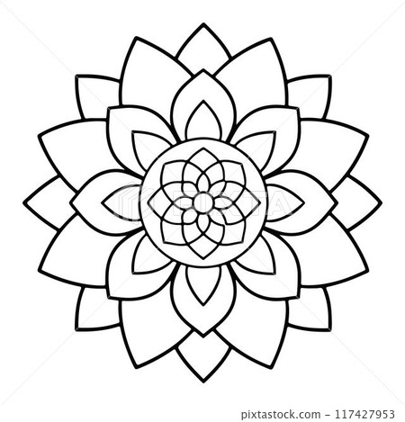 Hand-drawn mandala in vector format. A vibrantly decorated mandala. Separate flower decoration with a tribal theme. An anti stress coloring page for a coloring book.  117427953