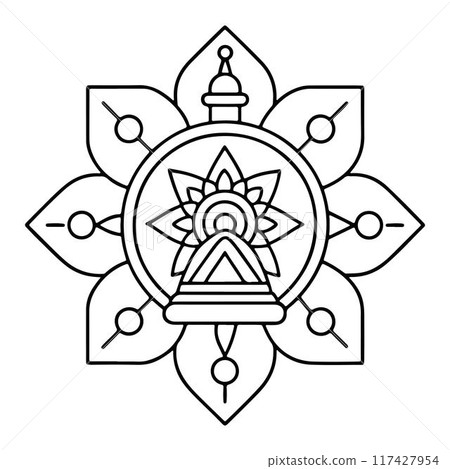 Hand-drawn mandala in vector format. A vibrantly decorated mandala. Separate flower decoration with a tribal theme. An anti stress coloring page for a coloring book.  117427954