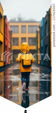Kid running to school. First day at school concept. Back to school Kid running to school. First day at school concept. Back to school 117428307