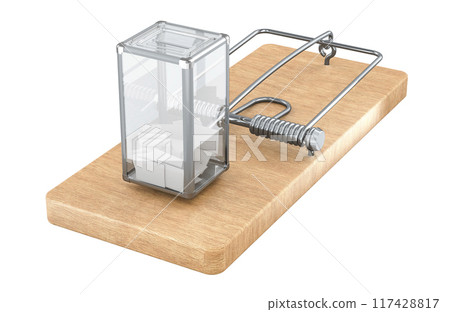 Mousetrap with ballot box inside. 3D rendering Mousetrap with ballot box inside. 3D rendering 117428817