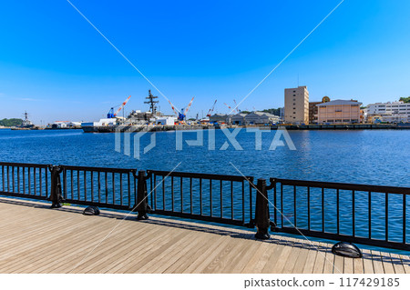 Yokosuka Base of the Japan Maritime Self-Defense Forces as seen from Verny Park in Yokosuka City, Kanagawa Prefecture Yokosuka Base of the Japan Maritime Self-Defense Forces as seen from Verny Park in Yokosuka City, Kanagawa Prefecture 117429185