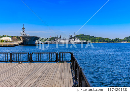 Yokosuka Base of the Japan Maritime Self-Defense Forces as seen from Verny Park in Yokosuka City, Kanagawa Prefecture 117429188