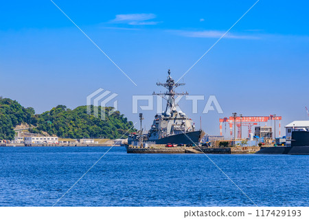 Yokosuka Base of the Japan Maritime Self-Defense Forces as seen from Verny Park in Yokosuka City, Kanagawa Prefecture 117429193