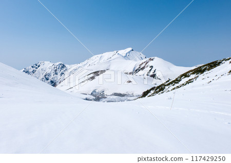 Jigokudani and Mount Dainichi in April: Snowy Tateyama Kurobe Alpine Route 117429250