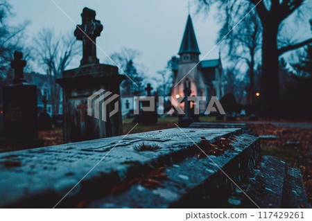 Old cemetery at night.  117429261