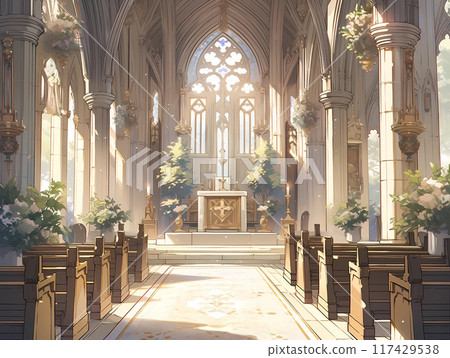 陽光照耀的教堂背景圖 117429538