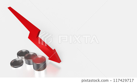 The Arrow down and coins for Business concept 3d rendering. The Arrow down and coins for Business concept 3d rendering. 117429717