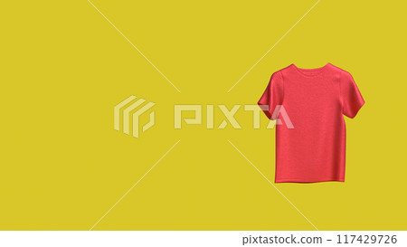 The Red T shirt on Yellow Background  for present or advertising concept 3d rendering. The Red T shirt on Yellow Background  for present or advertising concept 3d rendering. 117429726