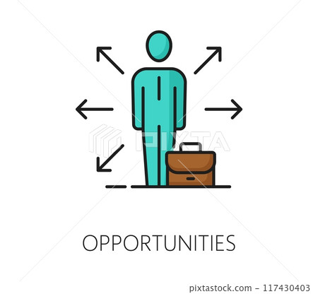 Recruitment, business career opportunity color line icon. Human resources service thin line pictogram, head hunter recruitment candidate or business employment vacancy outline vector symbol or sign 117430403