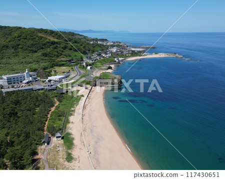 Aerial view of the beautiful coastline of Tateiwa in Tango Town, Kyoto Prefecture 117430651